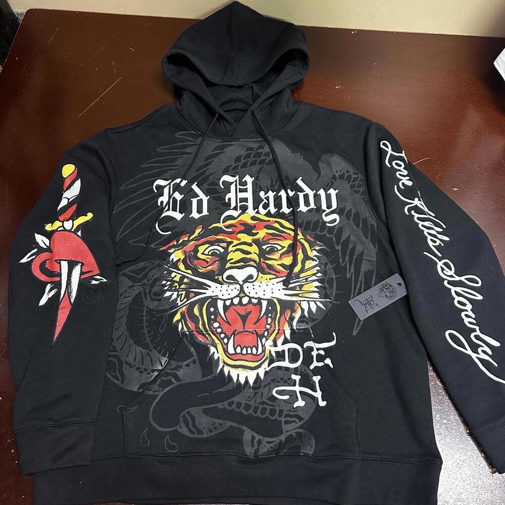 Ed Hardy men’s tiger graphic pull over hoodie XL